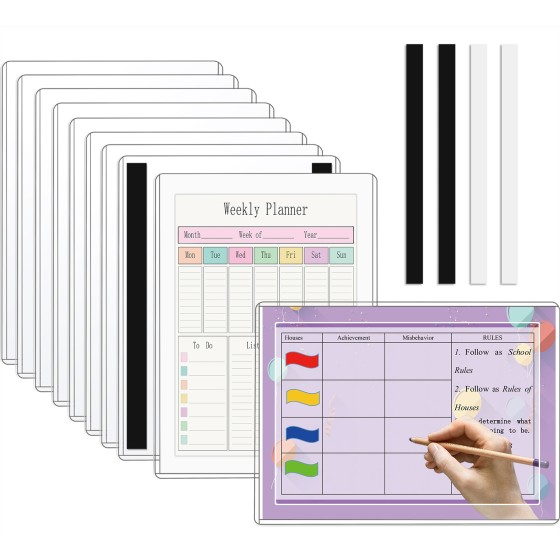 10 Pack Magnetic Sign Holder 8.5x11 Plastic, Writability Clear Sign Holders with Magnet Strips and Adhesive Strips for Office Retail Store Wall Display, Warehouse/Lift Document Display